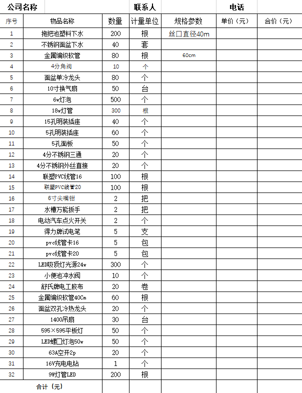 荆州市机械电子工业学校2023年水电维修物资采购公告
